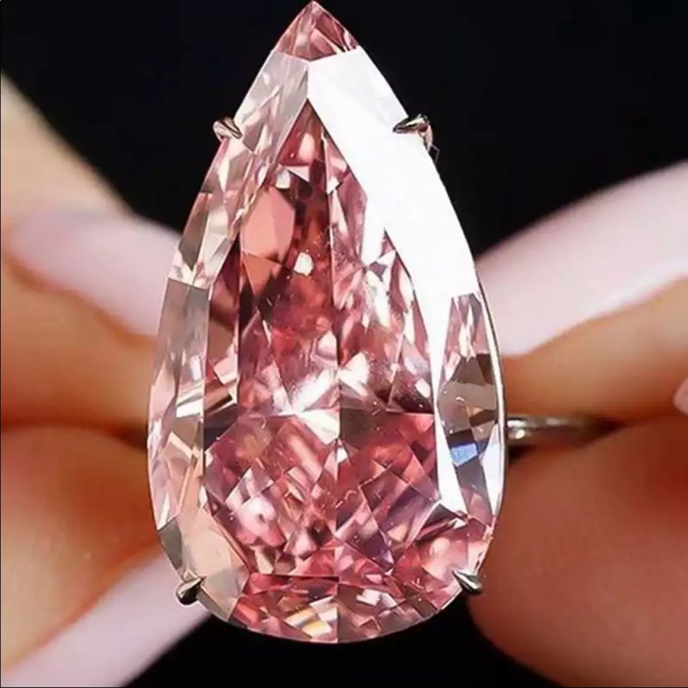Trendy Silver Pear Shaped Crystal Stone Ring - Picture 3 of 4